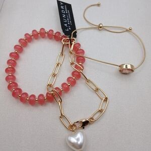 Bracelet Set Of 3 Peach Coral Gold Paper Clip Chain NWT